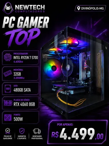 CPU Gamer Ryzen 7 5700 4.6Ghz / Mem 32Gb / SSD 480Gb / RTX 4060 8Gb (aceito cartão)