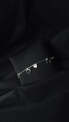 Pulseira de prata coraçoes vazados