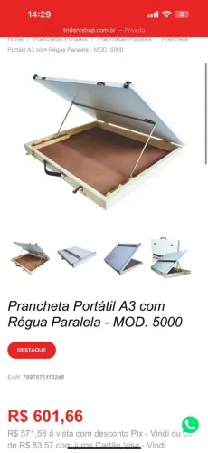 Prancheta portátil A3 com régua paralela - TRIDENT mod 5000