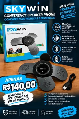 Speakerphone Skywin Bluetooth Sem Fio 360° com Cancelamento de Ruído