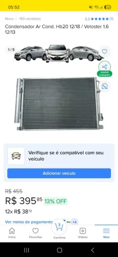 Condensador de Ar condicionado HB20 / Veloster