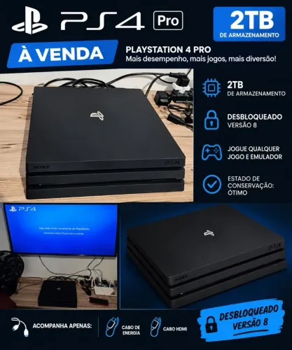 Ps4 pro 2 Terabyte desbloqueado versão 8.( Somente o console)