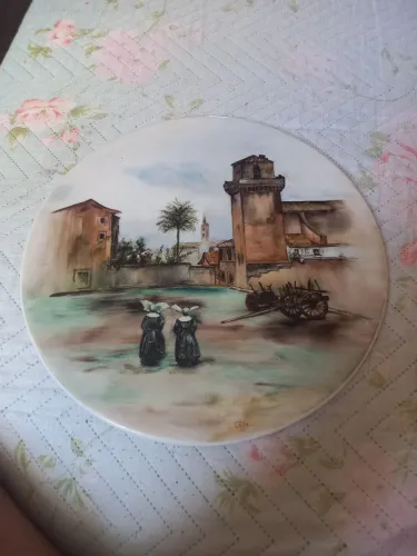 Placa em porcelana pintada á mão  antiga porcelanato Paraná 