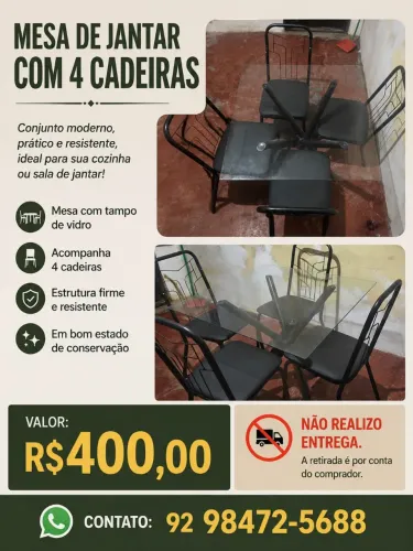 Mesa de jantar com 4 cadeiras