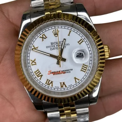 Rolex Datejust Misto Dourado E Prata Mostrador Branco Automático Premium