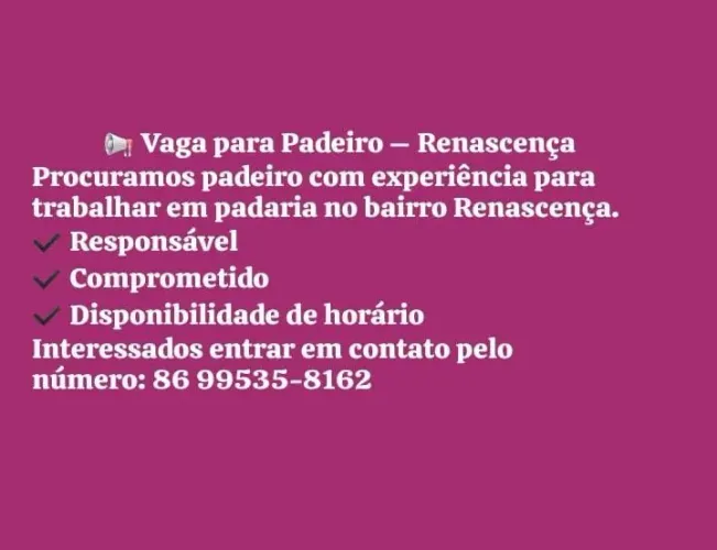 Vaga para padeiro