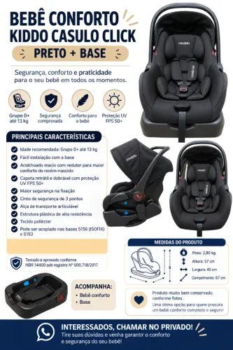 Bebê Conforto Kiddo Casulo Click Preto + Base
