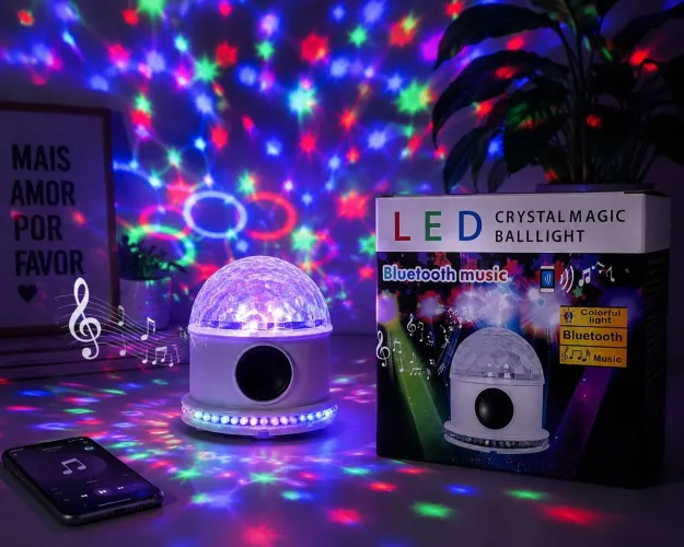 luminária led crystal magic balllight com luzes bluetooth