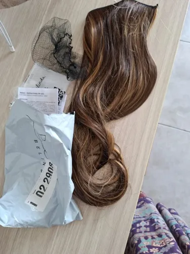 Cabelo Aplique Fio Invisível Sintético Bela Belinda 60cm Califórnia Escuro Ondulado