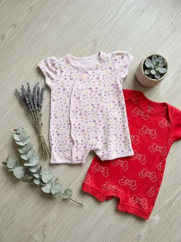 Kit 2 Macacões Banho de Sol Bebê Menina - Tam P / RN (Usado)