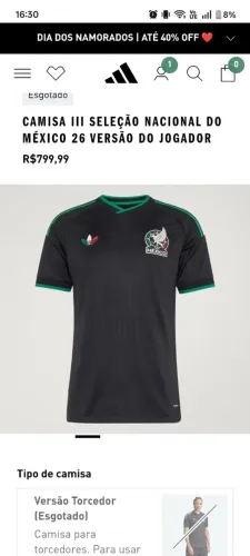 Camiseta original da Adidas do time do México tamanho M