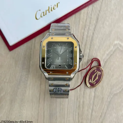 RELÓGIO  CARTIER  santo m misto cinza ETA S/c  - Pulseira Prateado e Fundo Cinza Chumbo