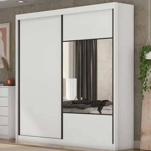 Guarda Roupa 2Pts com Espelho Versatto Novo Horizonte Branco - Entrega Rápida!