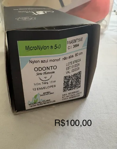 Fio de Sutura Nylon Azul 12 envelopes