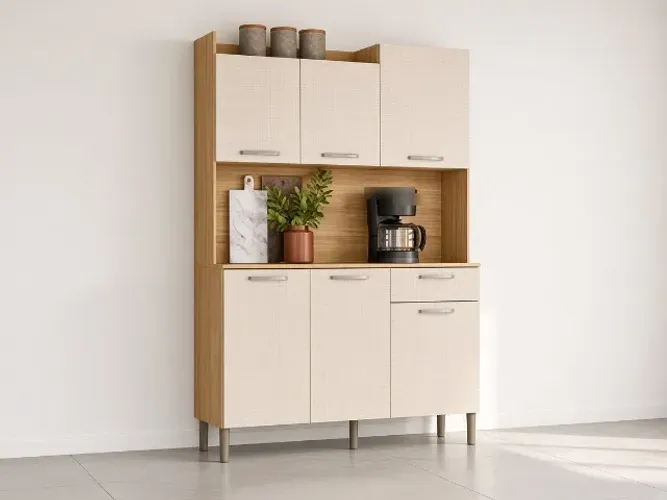 Cozinha Genova Plus 6P 1G 1,21m Freijó/Soft (NOVO A PRONTA ENTREGA)