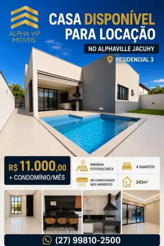 Casa Linear com 4 Dormitórios para Alugar, 243 m² por R$ 11.000 + condomínio/encargos/mês
