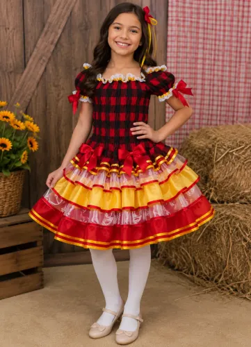 Vestido armado Junino Quadrilha- até 10 anos, mas dependendo da criança, cabe em 11 anos