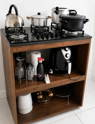 Armario com cooktop 5 bocas e 2 nichos p forno e micro-ondas 