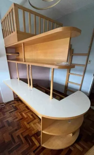 Cama Beliche com Escrivaninha Integrada - Madeira Maciça