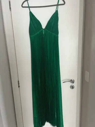 Vestido Farm Longo Festa Plissado Verde
