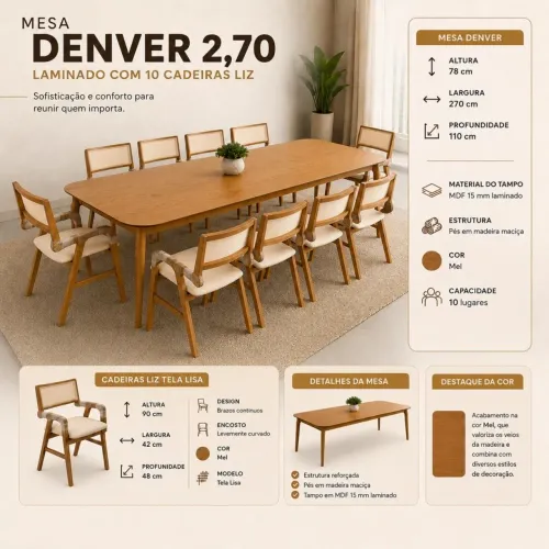 MESA DENVER 2.70 COM CADEIRAS LIZ