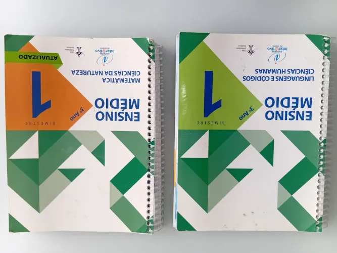 Livros de Matemática e Lingua Portuguesa, 3° ano, 1° bimestre, Colégio Adventista, 2019