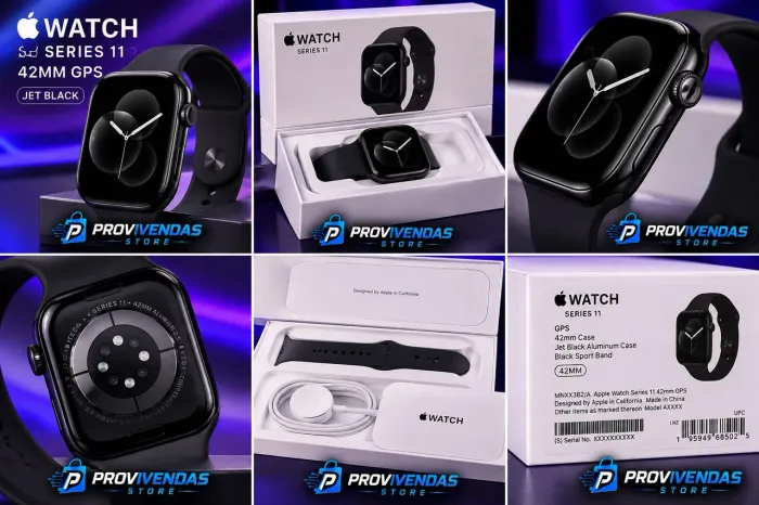 APPLE WATCH SERIES 11 42MM GPS JET BLACK, TELA OLED, ECG, GPS, RESISTENTE À ÁGUA LACRADO.