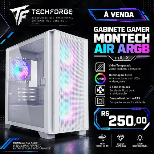 Gabinete Gamer Montech AIR ARGB mATX, 4 fans, Vidro Temperado