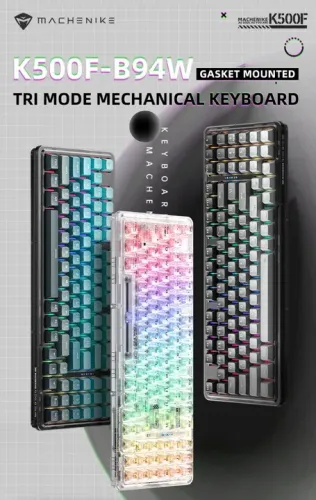 Teclado MACHENIKE K500F-94W RGB Tri-mode Switch Crystal Transparent Color