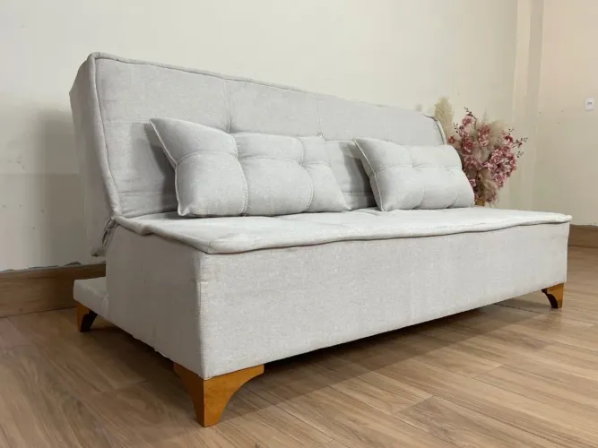 Sofá Cama Zayn 1.86m - Bege Linho Produto Novo 