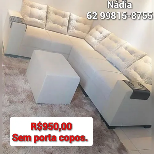 SOFÁ DE CANTO 6 LUGARES PUFF DE BRINDE APROVEITE