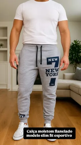 Calça Moletom Slim Fit Esportiva New York