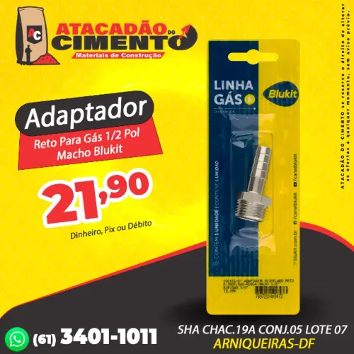 Adaptador Reto Para Gás 1/2 Pol Macho Blukit