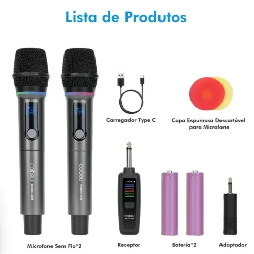 Par de Microfones Sem Fio RGB