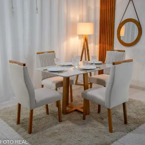 Mesa Pedro Mel Vidro OFF 160×80 6 Cadeiras Genova Madeira Maciça - EntreguePronta Entrega!