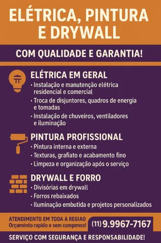 -Elétrica, Pintura e Drywall com Qualidade e Garantia!