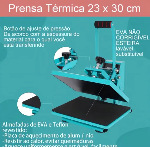 Mecolour Prensa Térmica Plana 23x30cm Sublimação Transfer Dtf Vinil Azul Claro 110v