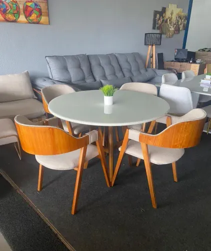PROMOÇÃO Mesa de Jantar Branca 4 Cadeiras Madeira (Nova)