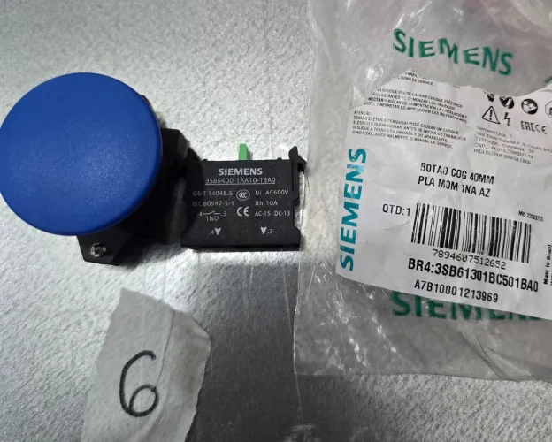 Botão Cogumelo 40mm Azul Siemens + Contato NA