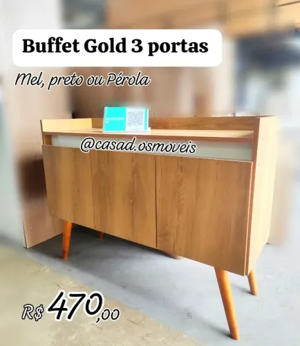 Buffet Gold 3 Portas - Mel, Preto ou Pérola