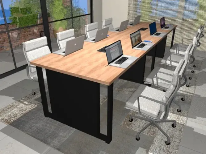 Mesa de Reunião Corporativa Alto Padrão, Com Tomadas. L360cm x P100cm xA74cm