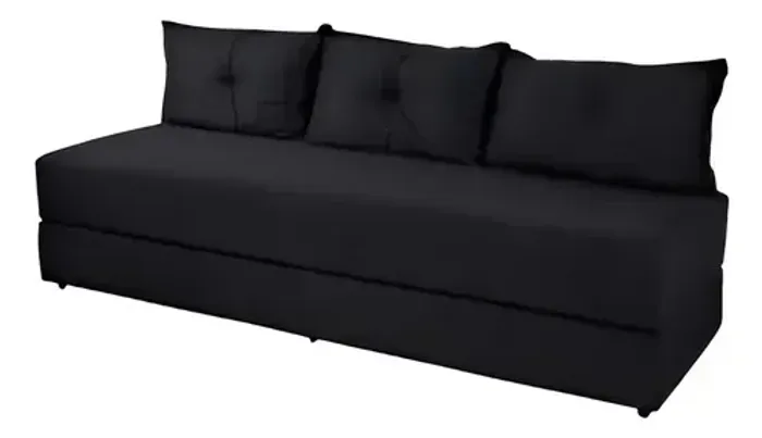 Sofá Cama Sofanete Multiuso c/ 3 Almofadas Sued Preto - Entrega Rápida! 