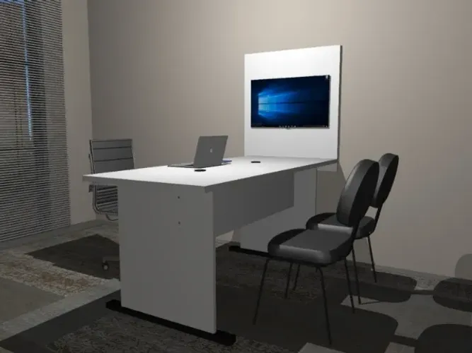 Mesa Corporativa Alto Padrão Com Painel. White: L174cm x P68cm x A74cm