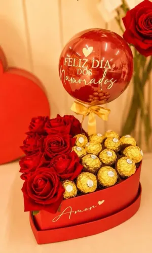 Box coração e rosas dia dos namorados