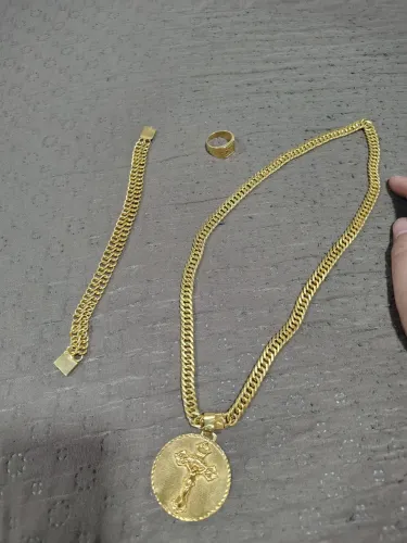 V/T cordão e pulseira e anel de prata banhada a ouro