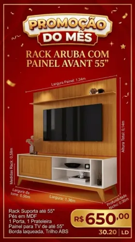 Rack com painel para tv até 55 (Pague na entrega)