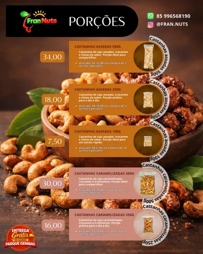 Castanhas de caju Assadas e Caramelizadas
