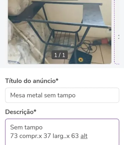 Mesa metal sem tampo