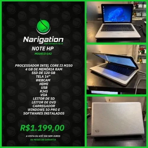 Notebook HP G42 Intel I3 4gb RAM SSD 120gb