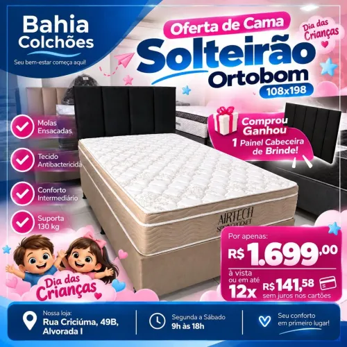Cama Solteirão Ortobom 108x198 Molas Ensacadas + Painel Grátis!